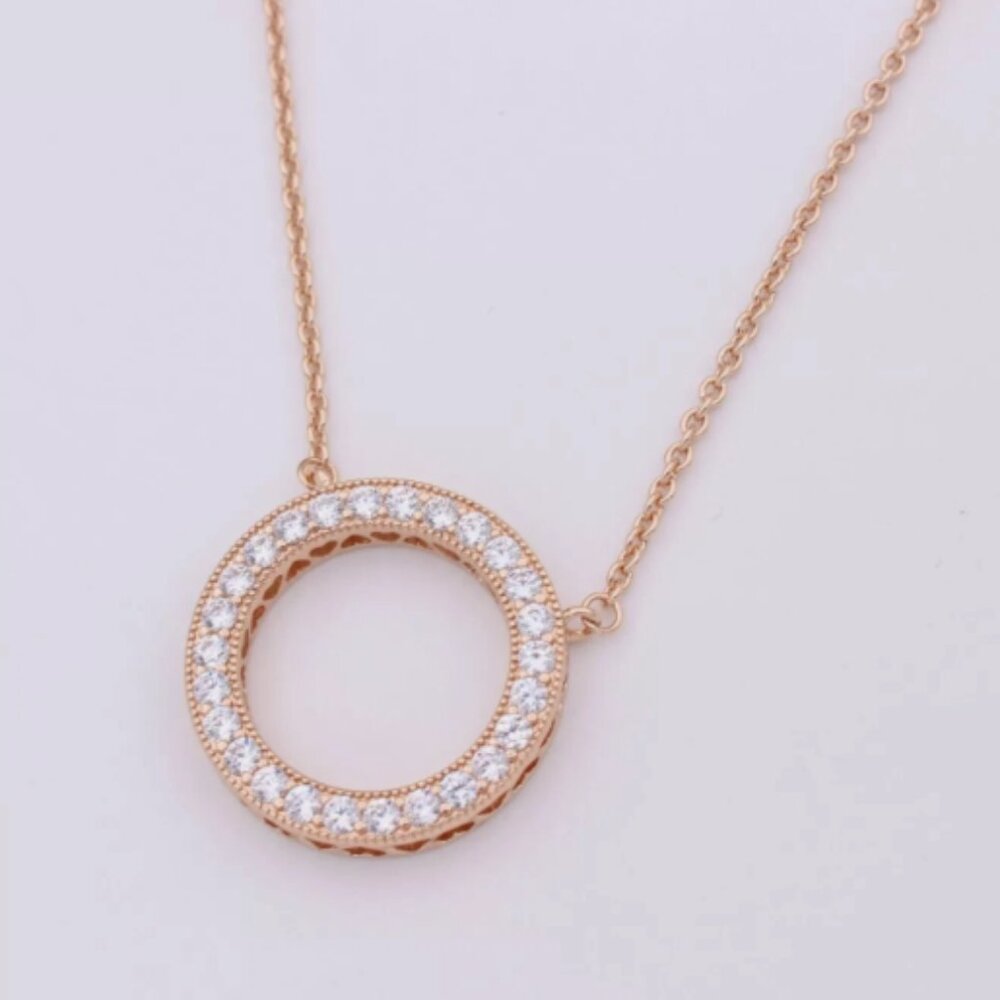Pandora Rose Gold Circle of Sparkle Hearts of Pandora Necklace